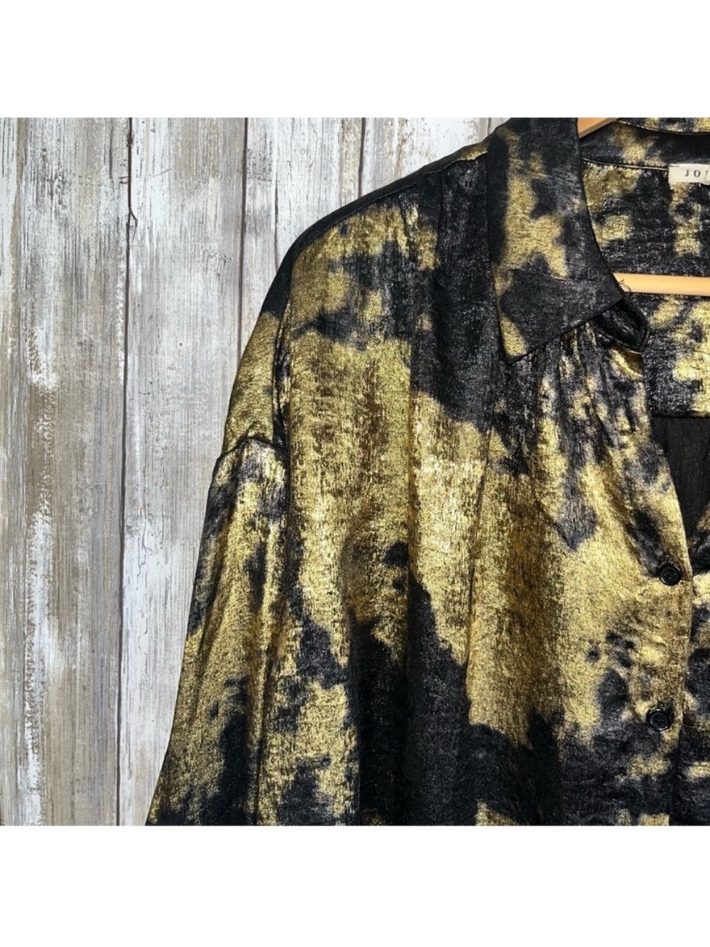 Jodifl Metallic Gold Black Oversized Button Up Blouse Top Small - Picture 4 of 7